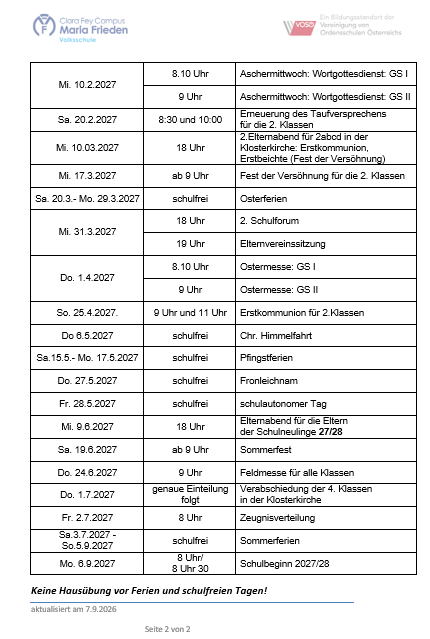 26 27 Terminliste II.Semester